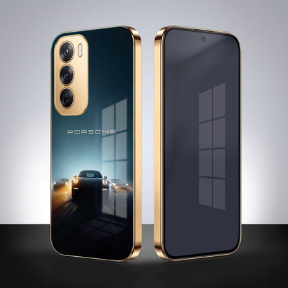 Oppo Reno 12 Pro 5G Porsche Luxury Gold Electroplated Glass Phone Back Case