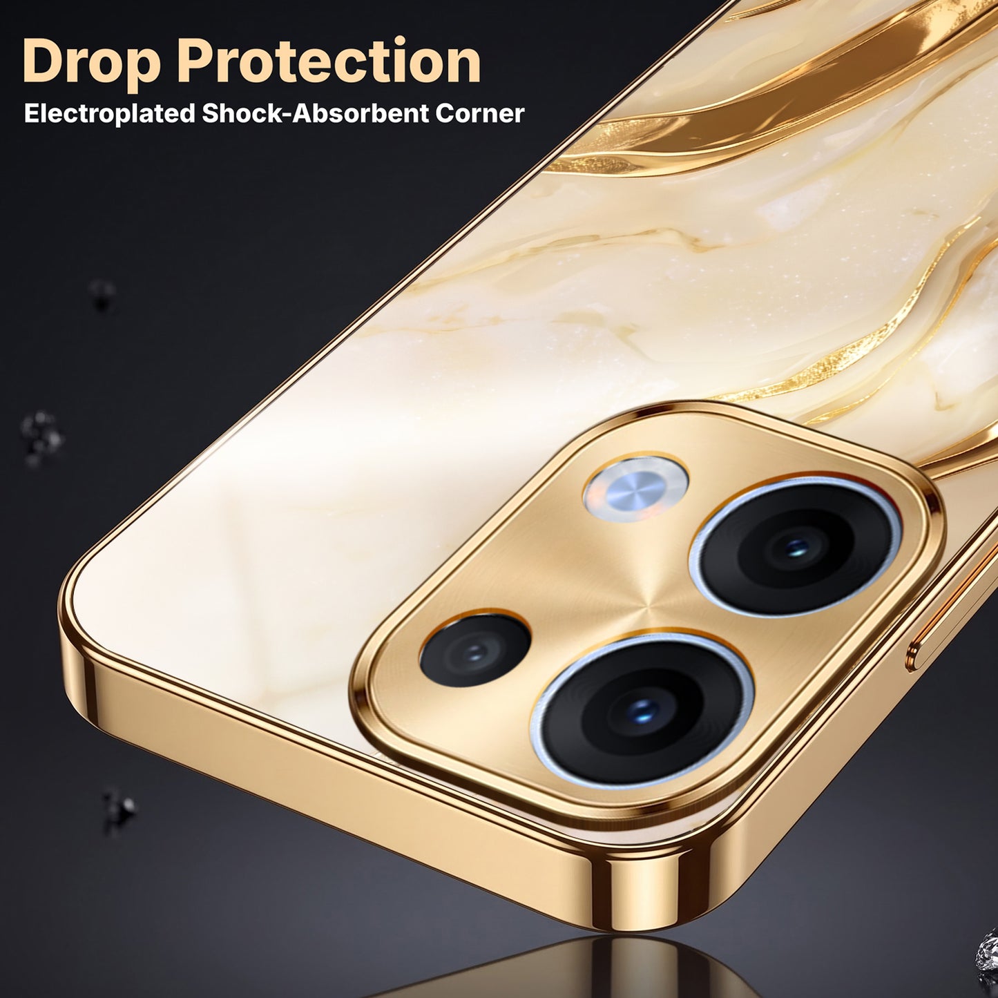 Oppo Reno 13 5G Marvel Texture Gold Electroplated Glass Phone Back Case