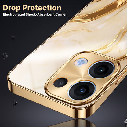 Oppo Reno 13 5G Marvel Texture Gold Electroplated Glass Phone Back Case