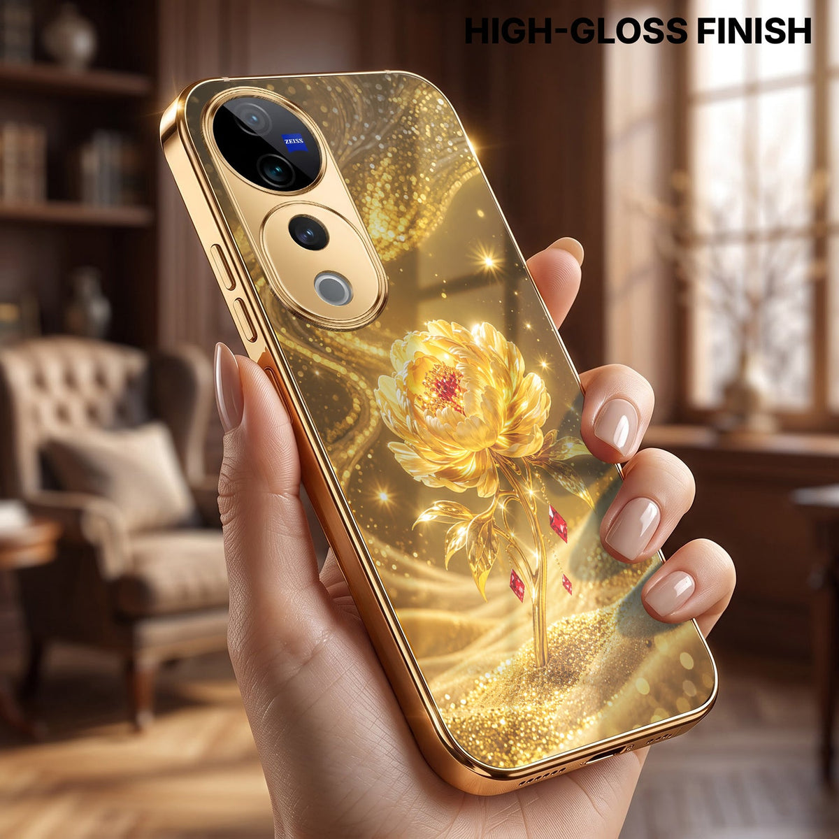 Vivo V40 Pro 5G Golden Rose Elegance Gold Electroplated Glass Phone Back Case