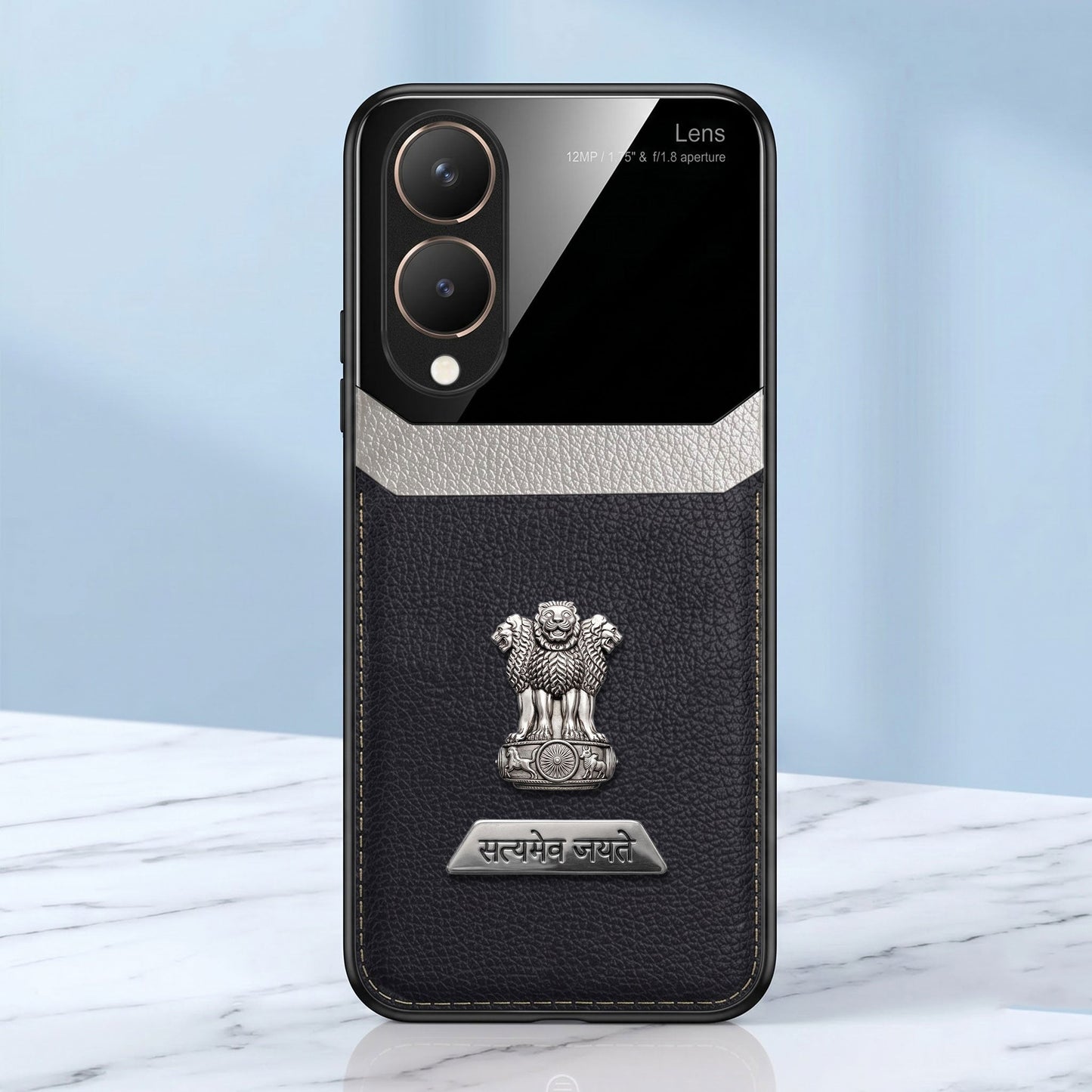 Vivo Y28 5G Satyamev Jayate 2-in-1 Emblem Leather Lens Protective Back Case