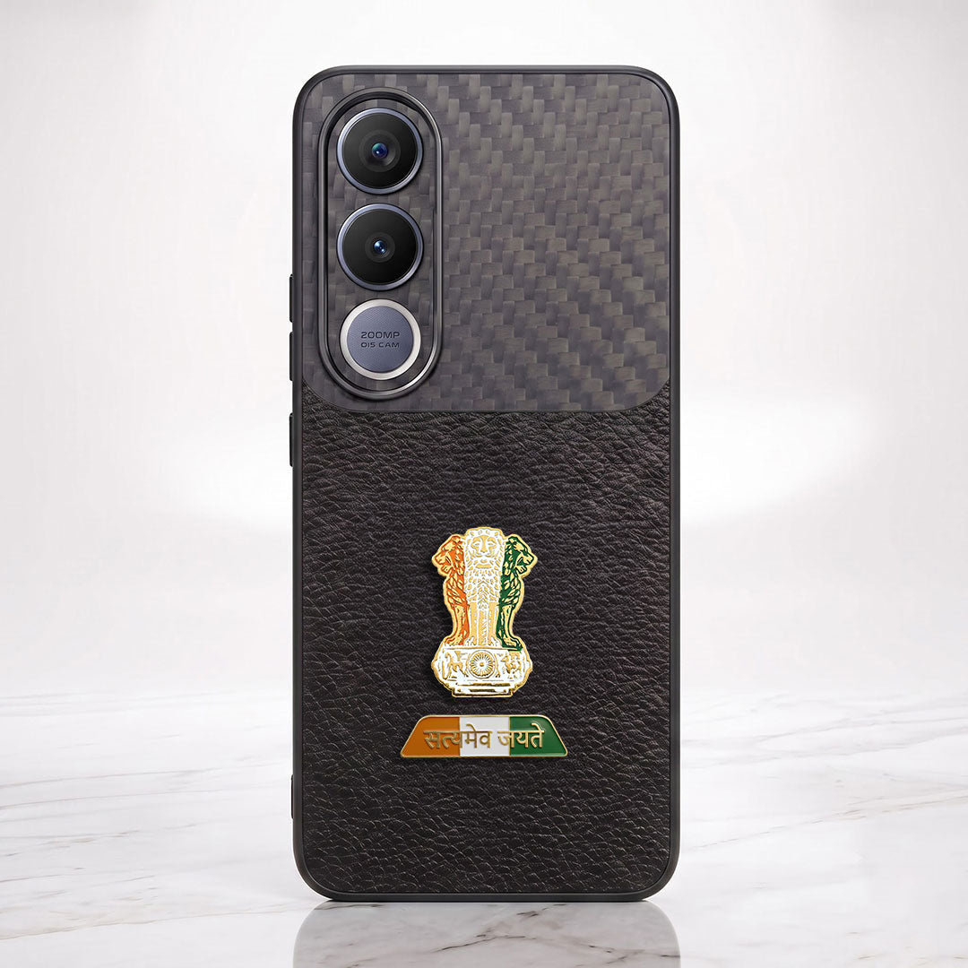 Vivo V70 FE 5G Tri-Color Satyamev Jayate Carbon Fiber Leather Hybrid Phone Case