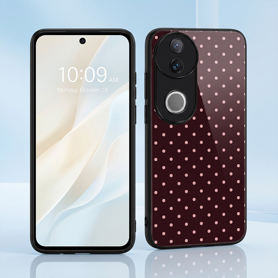 Vivo V50 5G Aesthetic Classic Maroon & Soft Pink Polka Dot Acrylic Back Cover
