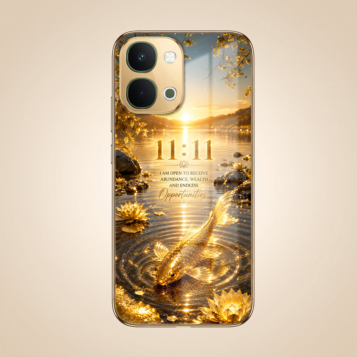Vivo T5x 5G 11:11 Manifestation Gold Electroplated Glass Phone Back Case