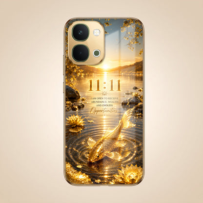 Vivo T5x 5G 11:11 Manifestation Gold Electroplated Glass Phone Back Case