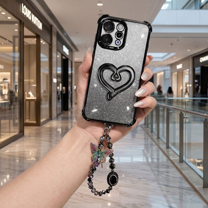 Vivo V70 5G Luxury Shimmer Airbag Heart Stand Case with Charm Strap