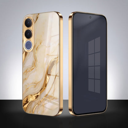Vivo V70 FE 5G Marvel Texture Gold Electroplated Glass Phone Back Case