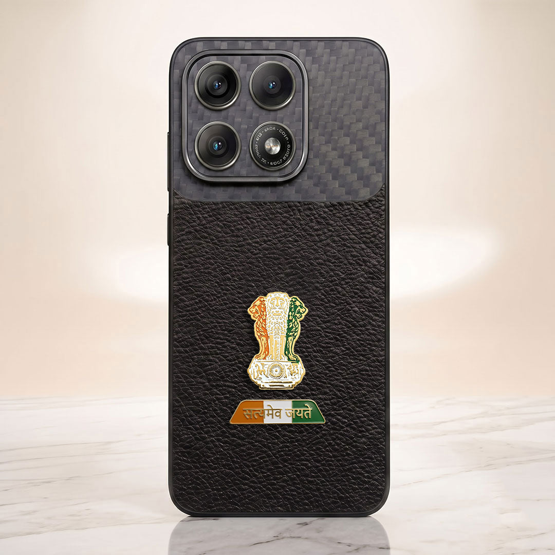 Motorola Edge 70 Pro 5G Tri-Color Satyamev Jayate Carbon Fiber Leather Hybrid Phone Case