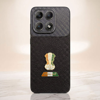 Motorola Edge 70 Pro 5G Tri-Color Satyamev Jayate Carbon Fiber Leather Hybrid Phone Case