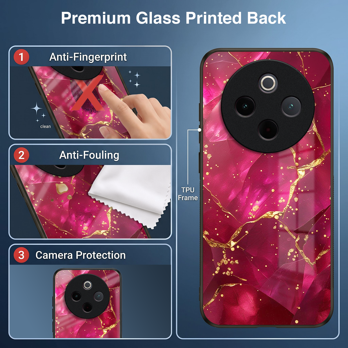 Vivo T4 5G Luxury Crimson Marble Acrylic Glass Back Case