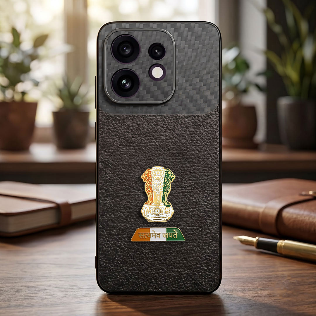 Oppo Reno 16 5G Tri-Color Satyamev Jayate Carbon Fiber Leather Hybrid Phone Case