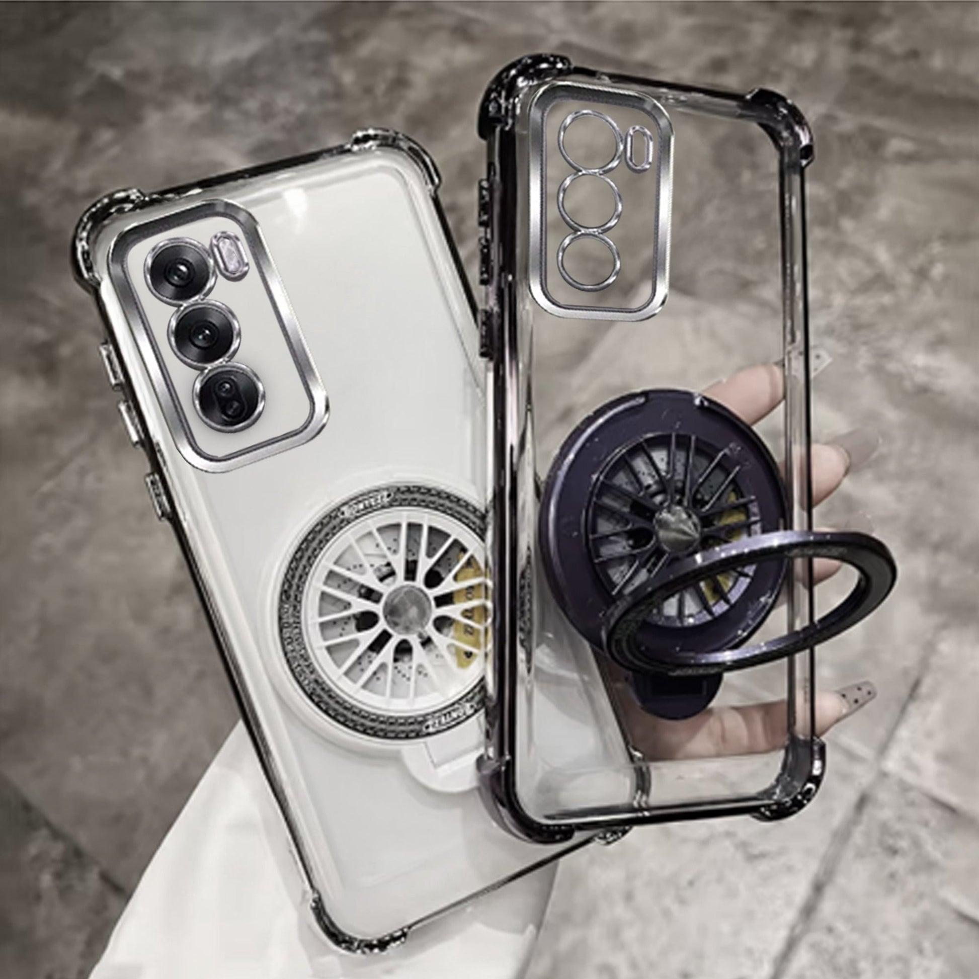 white black ring stand case of Oppo Reno12 5G