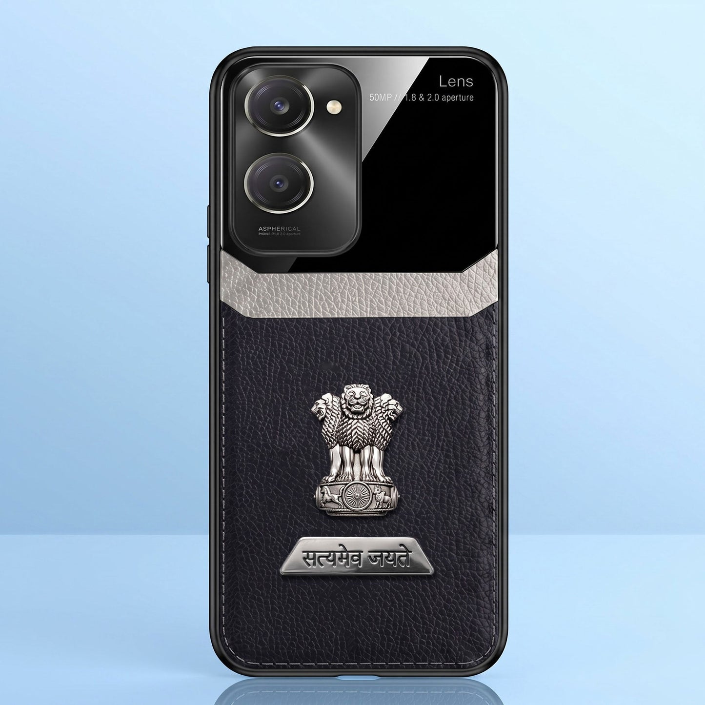 Vivo Y28s 5G Satyamev Jayate 2-in-1 Emblem Leather Lens Protective Back Case