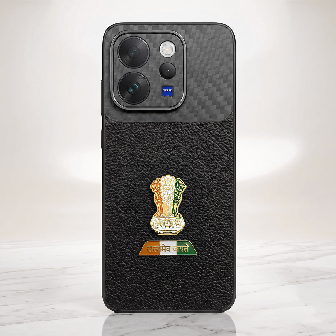 Vivo V70 5G Tri-Color Satyamev Jayate Carbon Fiber Leather Hybrid Phone Case
