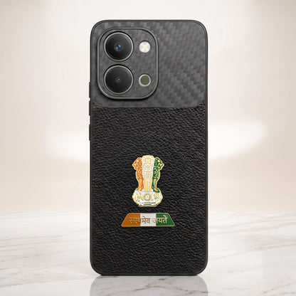 Vivo T5x 5G Tri-Color Satyamev Jayate Carbon Fiber Leather Hybrid Phone Case