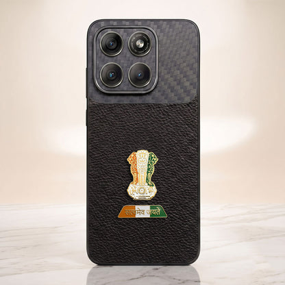 Motorola Edge 60 Pro 5G Tri-Color Satyamev Jayate Carbon Fiber Leather Hybrid Phone Case