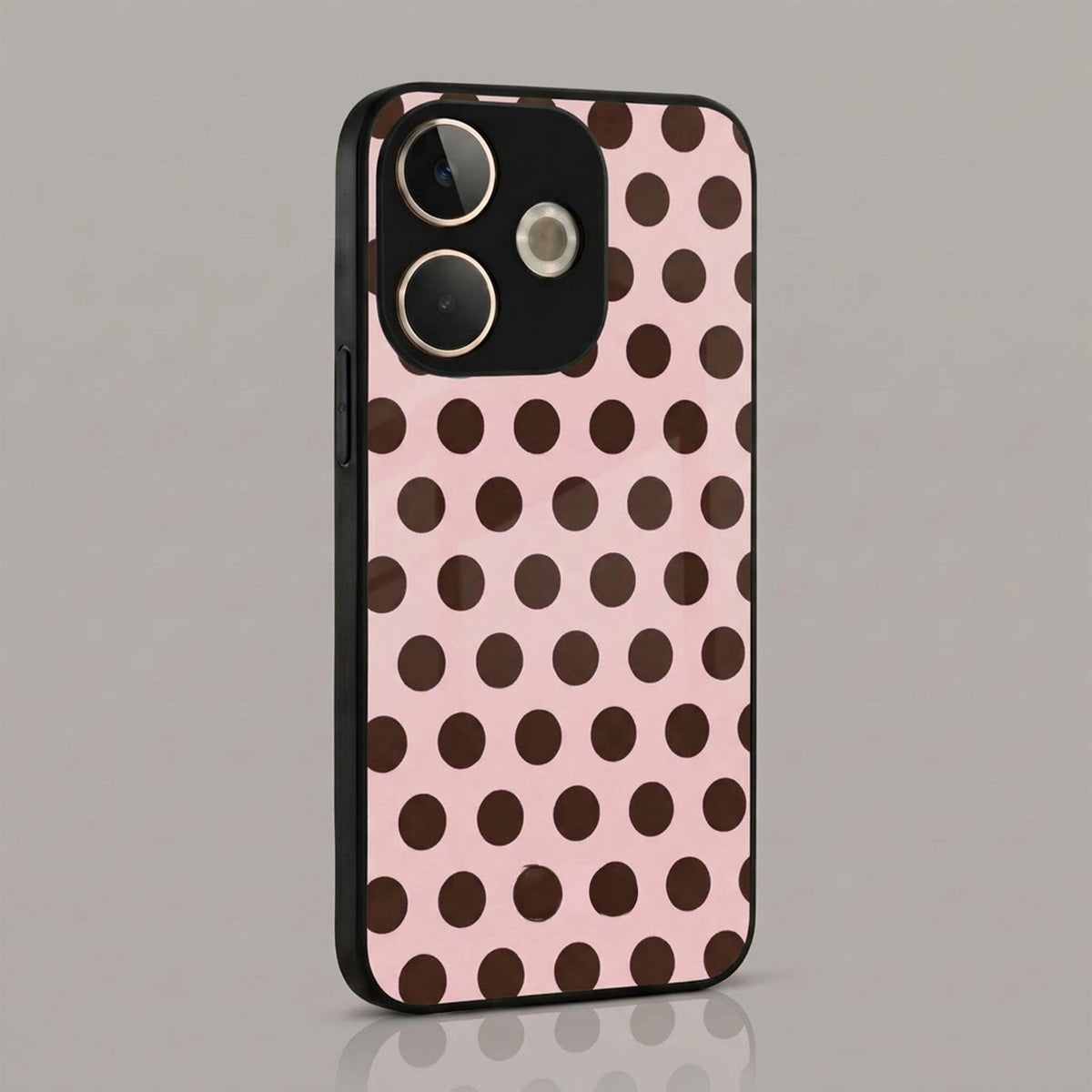 Oppo A5 Pro 5G Aesthetic Pink & Dark Brown Polka Dot Acrylic Back Cover