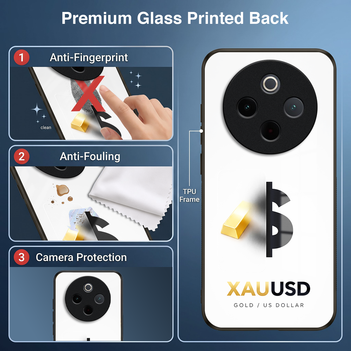 Vivo T4 5G Luxury XAU/USD Acrylic Glass Back Case