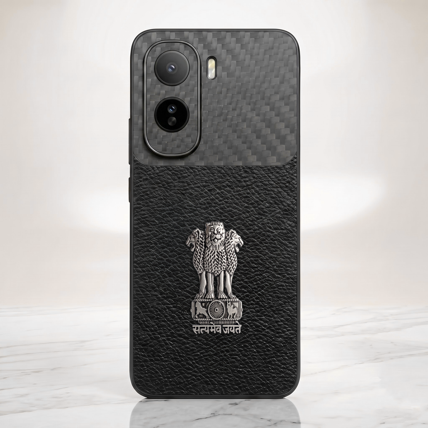 Vivo T5 Pro 5G Satyamev Jayate Carbon Fiber Leather Hybrid Phone Case