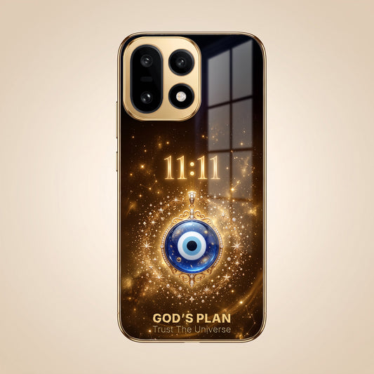 OnePlus 15 5G God’s Plan Evil Eye Gold Electroplated Glass Phone Back Case
