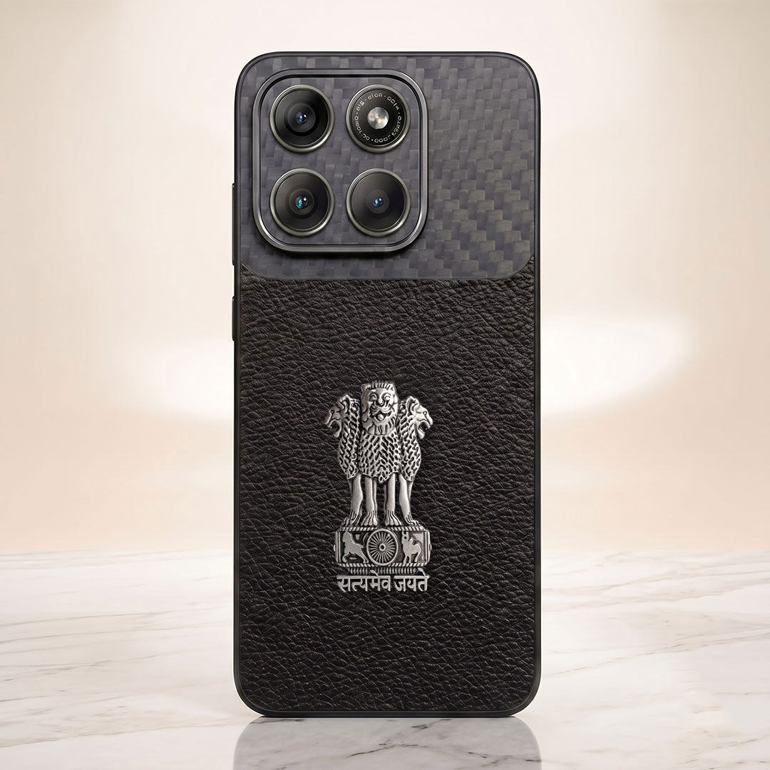 Motorola Edge 70 Fusion 5g Satyamev Jayate Carbon Fiber Leather Hybrid Phone Case