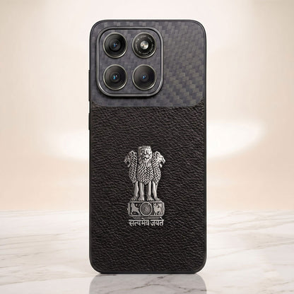 Motorola Edge 70 Fusion 5g Satyamev Jayate Carbon Fiber Leather Hybrid Phone Case