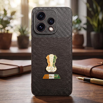 Oppo Reno 15 5G Tri-Color Satyamev Jayate Carbon Fiber Leather Hybrid Phone Case