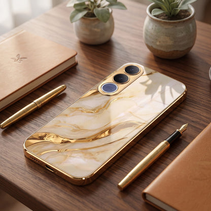 Vivo V70 FE 5G Marvel Texture Gold Electroplated Glass Phone Back Case