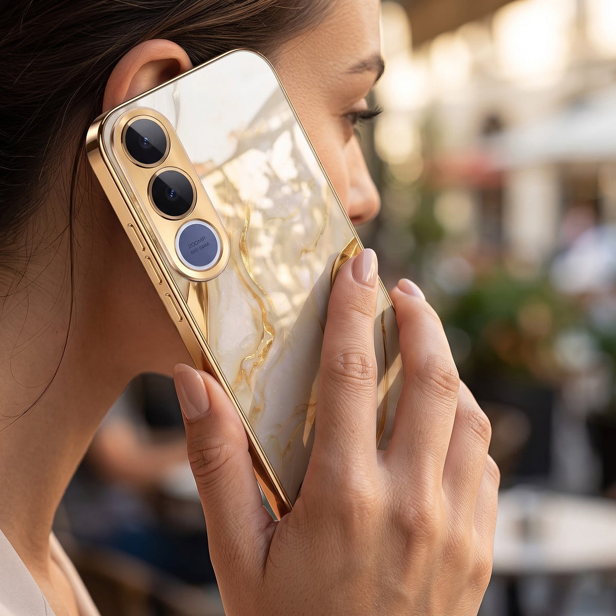 Vivo V70 FE 5G Marvel Texture Gold Electroplated Glass Phone Back Case