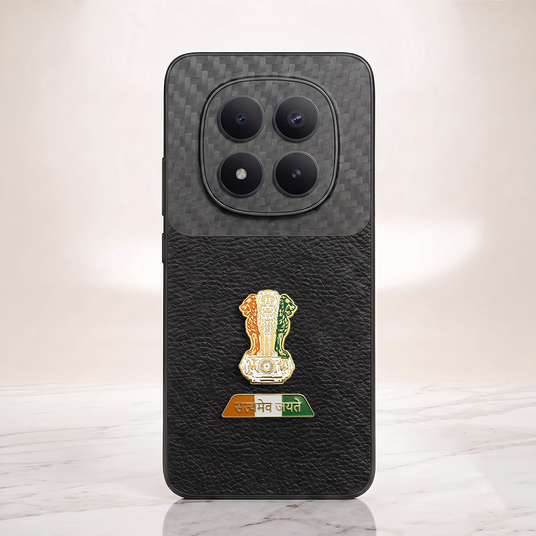 Redmi Note 15 Pro+ Tri-Color Satyamev Jayate Carbon Fiber Leather Hybrid Phone Case