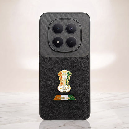 Redmi Note 15 Pro+ Tri-Color Satyamev Jayate Carbon Fiber Leather Hybrid Phone Case