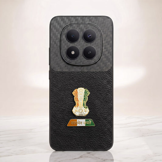 Redmi Note 15 Pro+ Tri-Color Satyamev Jayate Carbon Fiber Leather Hybrid Phone Case