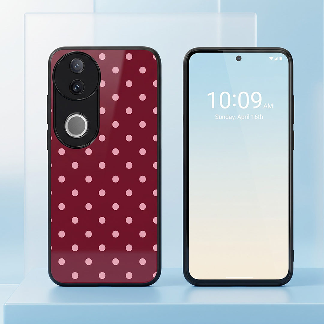 Vivo V50 5G Aesthetic Wine Red & Blush Pink Polka Dot Acrylic Back Cover