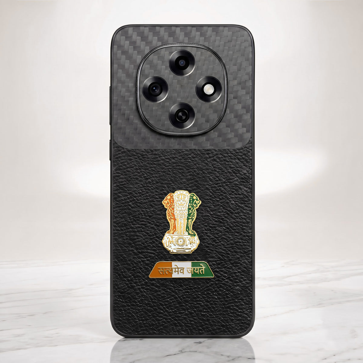 Oppo F31 Pro 5G Tri-Color Satyamev Jayate Carbon Fiber Leather Hybrid Phone Case
