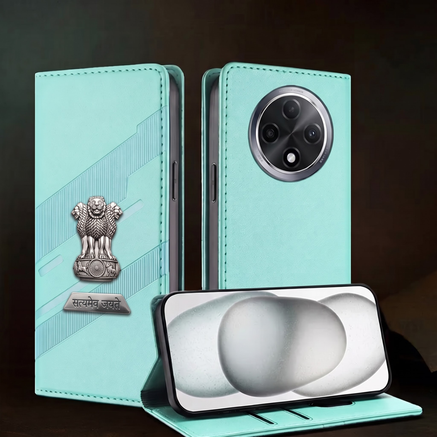 Oppo F27 Pro+ 5G Metal Satyamev Jayate 2-in-1 Emblem Magnetic Flip Wallet Case