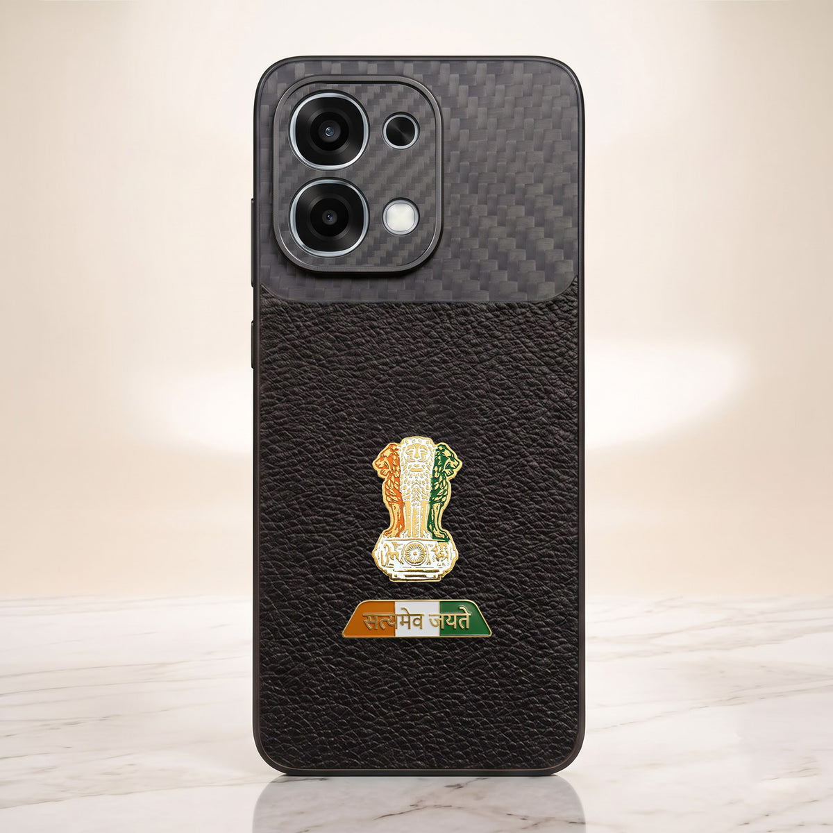 Oppo F31 5G Tri-Color Satyamev Jayate Carbon Fiber Leather Hybrid Phone Case