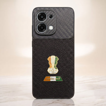 Oppo F31 5G Tri-Color Satyamev Jayate Carbon Fiber Leather Hybrid Phone Case