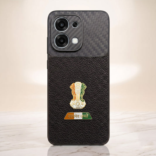 Oppo F31 5G Tri-Color Satyamev Jayate Carbon Fiber Leather Hybrid Phone Case