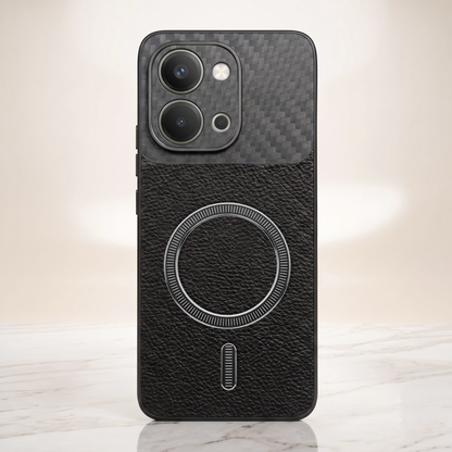 Vivo T5X 5G Carbon Fiber Leather Hybrid MagSafe Magnetic Case