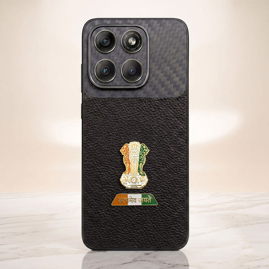 Motorola Edge 70 5G Tri-Color Satyamev Jayate Carbon Fiber Leather Hybrid Phone Case