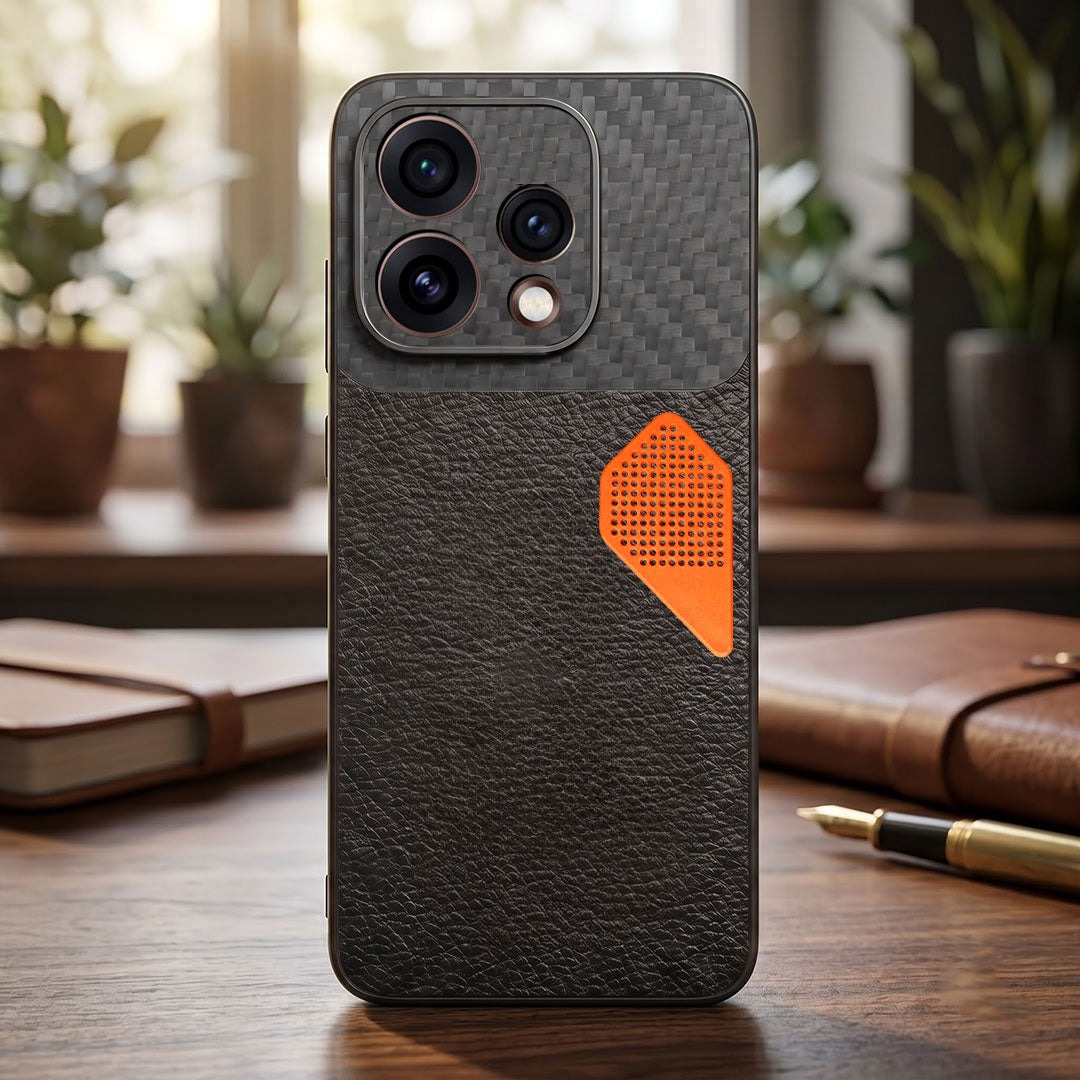 Oppo Reno 15 5G Carbon Fiber Heat Dissipation Leather Hybrid Phone Case