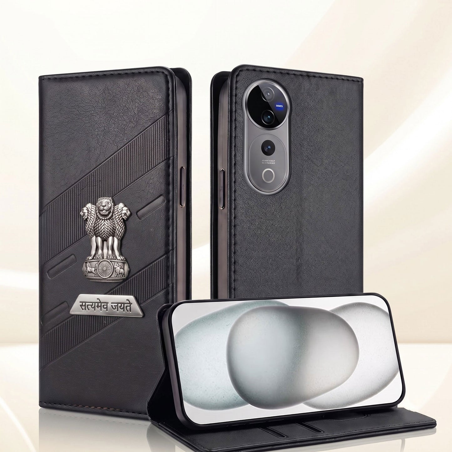 Vivo V40 Pro 5G Metal Satyamev Jayate 2-in-1 Emblem Magnetic Flip Wallet Case