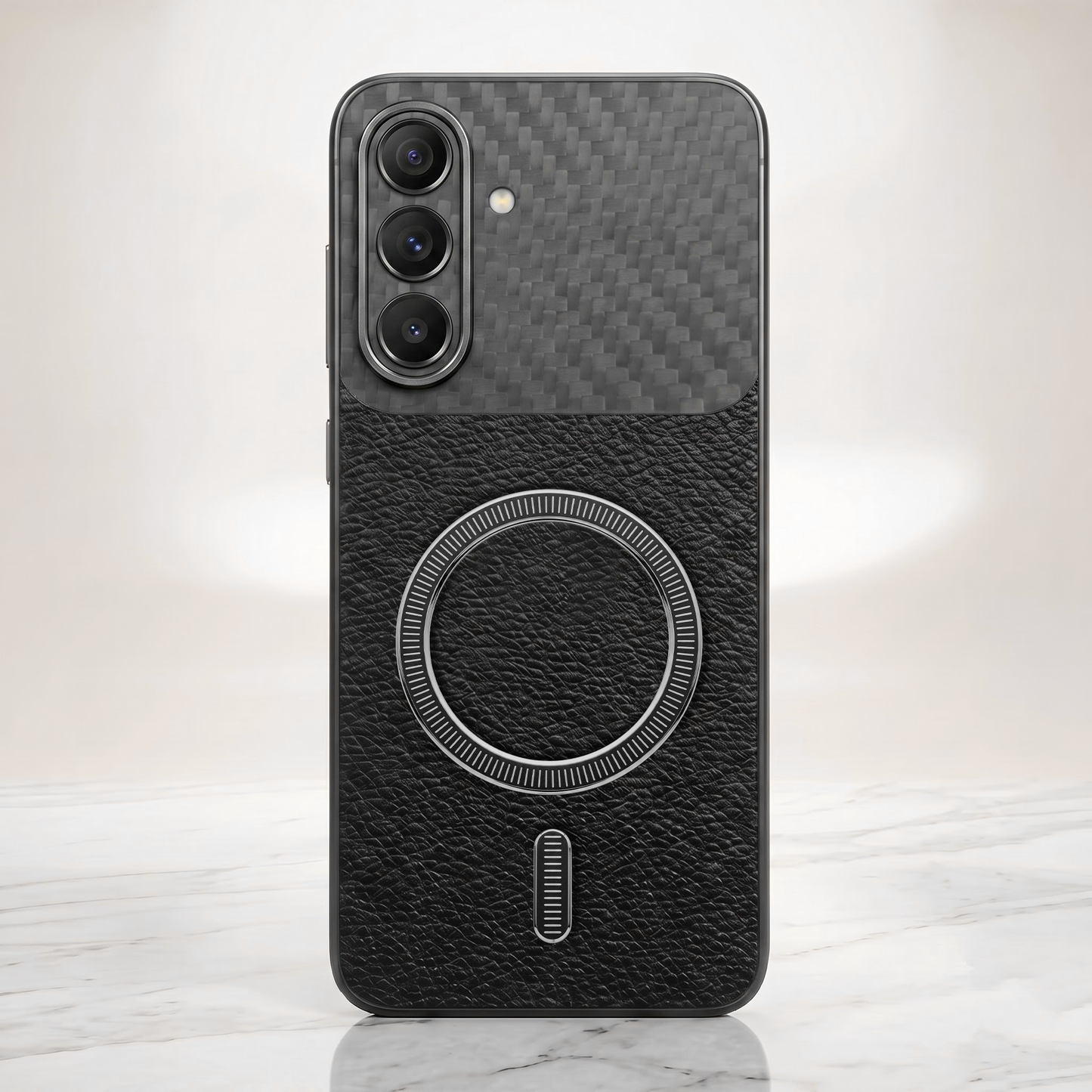 Samsung Galaxy A57 5G Carbon Fiber Leather Hybrid MagSafe Magnetic Case