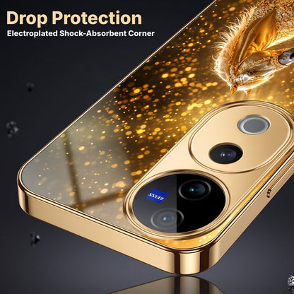 Vivo V40 Pro 5G Golden Horse Sparkle Gold Electroplated Glass Phone Back Case