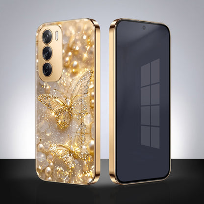 Oppo Reno 12 Pro 5G Golden Butterfly Gold Electroplated Glass Phone Back Case
