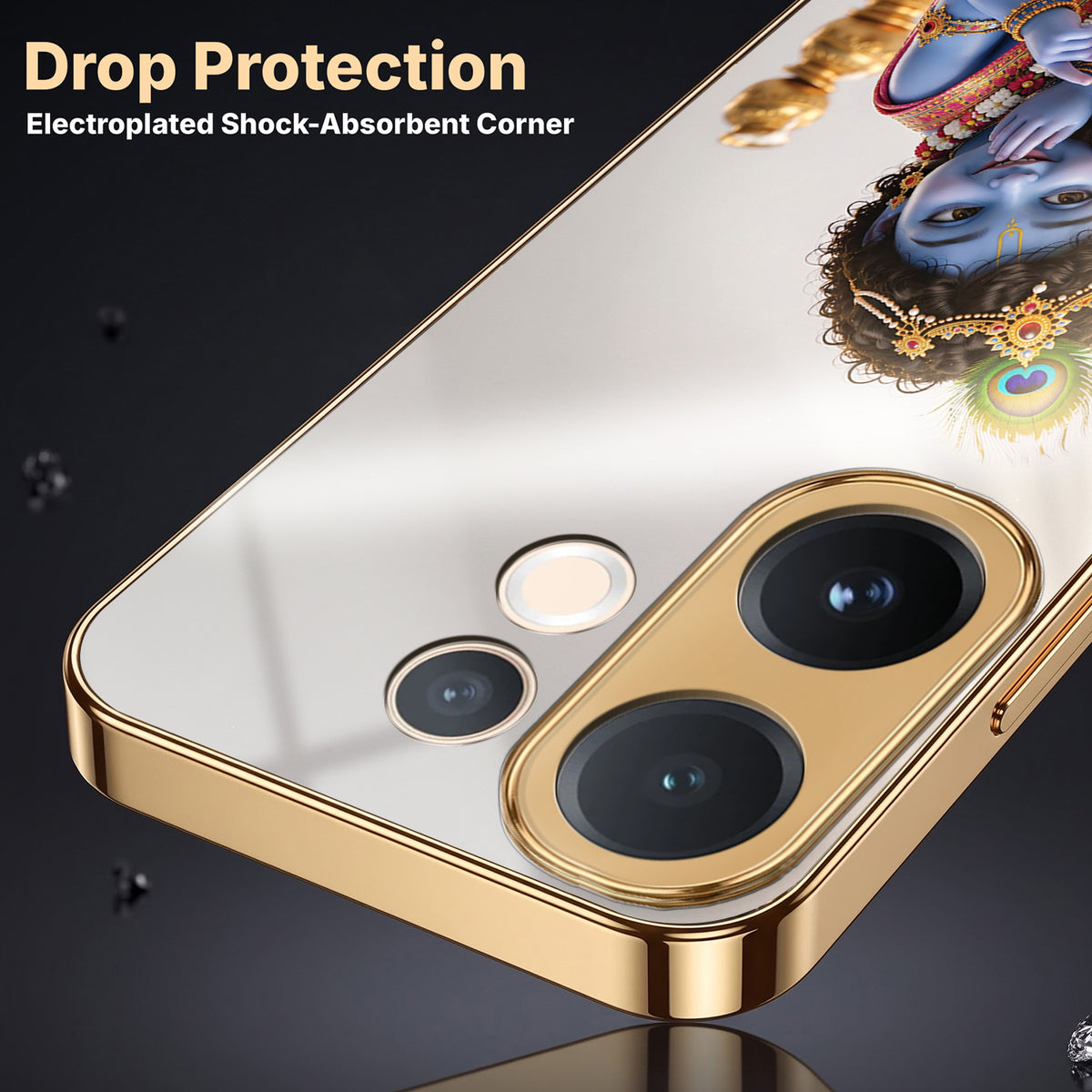 Vivo V60 5G Bal Krishna Blessings Gold Electroplated Glass Phone Back Case