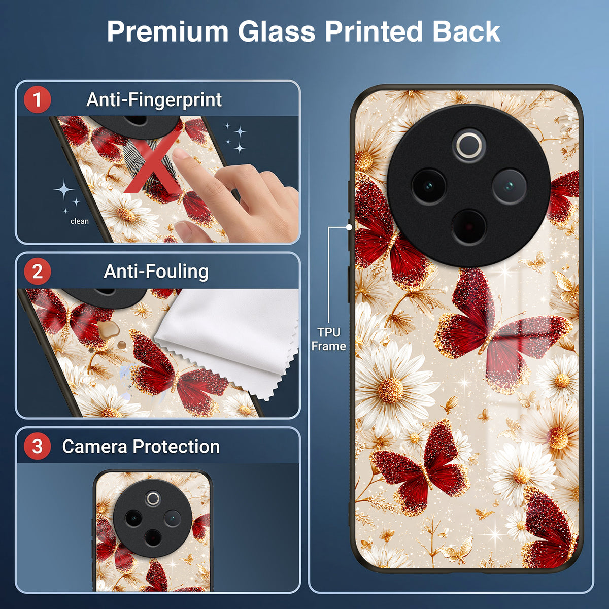 Vivo T4 5G Butterfly Floral Acrylic Glass Back Case