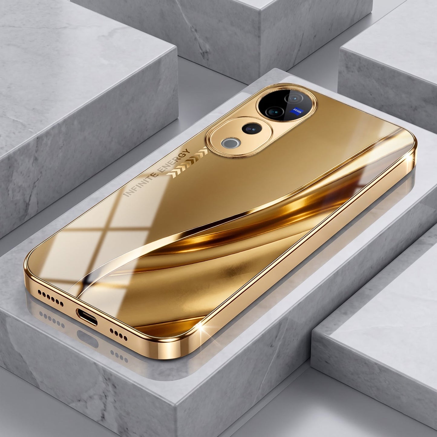 Vivo V40 Pro 5G Luxury Infinity Energy Gold Electroplated Glass Phone Case