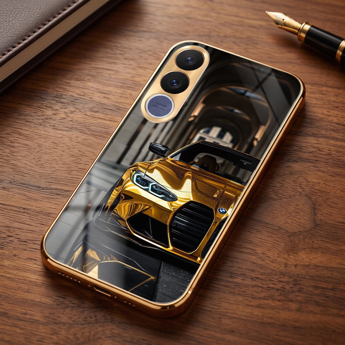Vivo V70 FE 5G Golden BMW Gold Electroplated Glass Phone Back Case