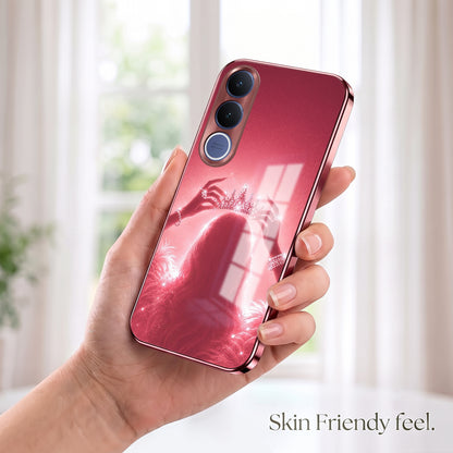 Vivo V70 FE 5G Luxury Crown Queen Pink Electroplated Glass Phone Back Case